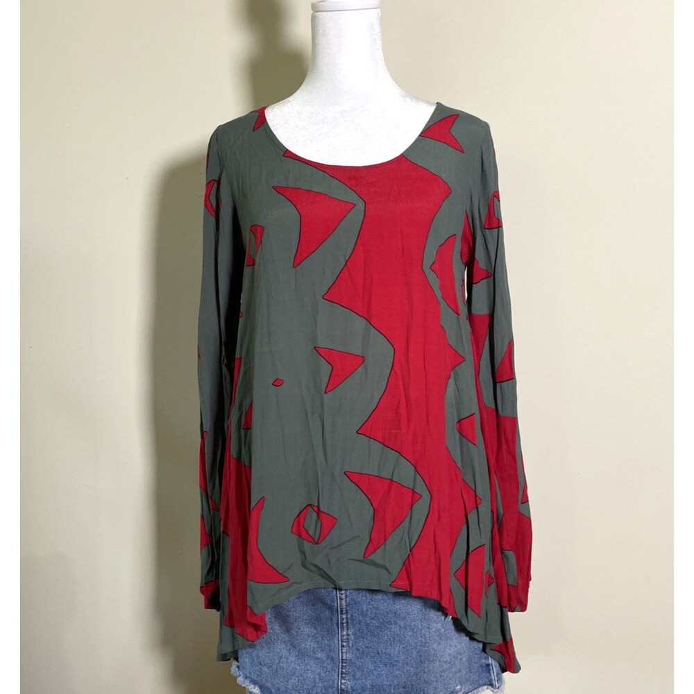 Anthropologie Womens Bel Kazan Sandoval Blouse Top Green Red Small Oversized NWT